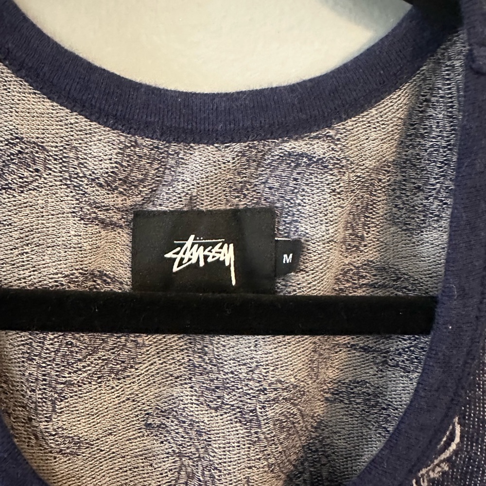Stussy Navy and White Graphic Tee